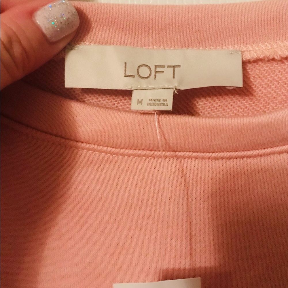 NWT Loft pink sweatshirt dress with flounce trim sleeves and hemline - Picture 8 of 9